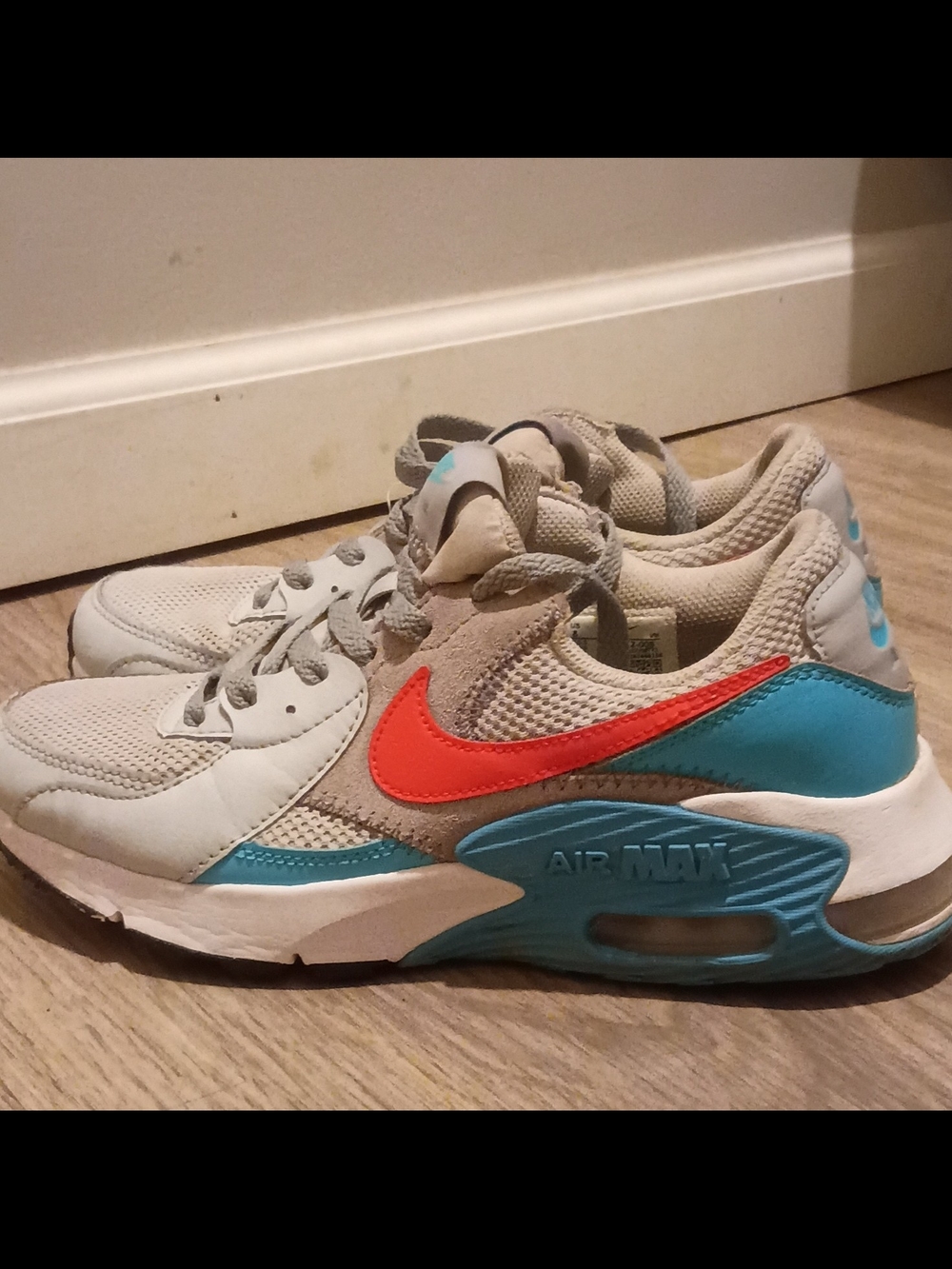 Nike Air Max Sneakers in Light Gray with Teal & Red Swoosh